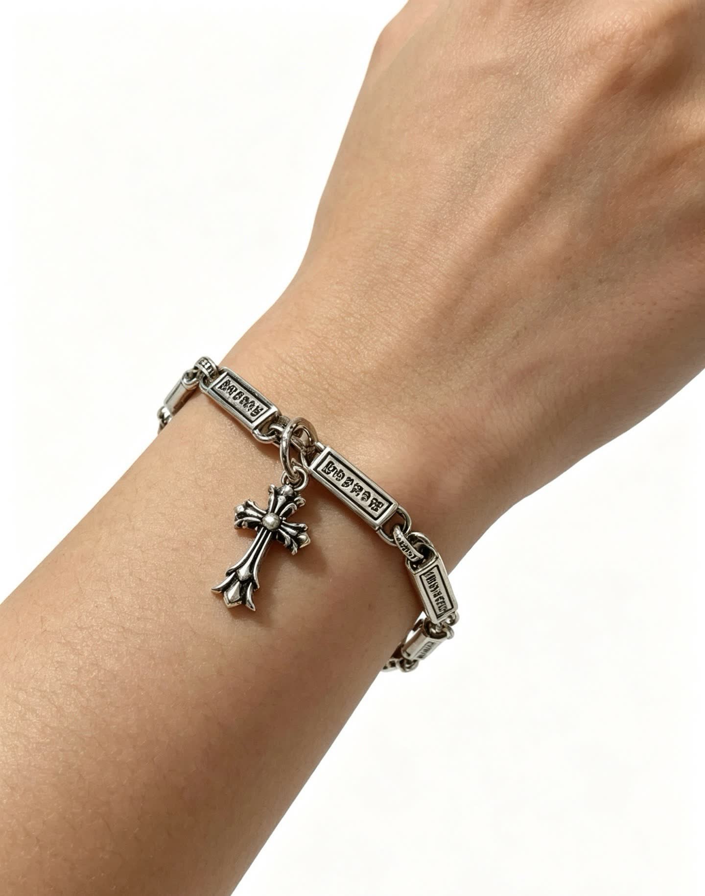 Chrome Hearts Silver Cross Charm Bracelet